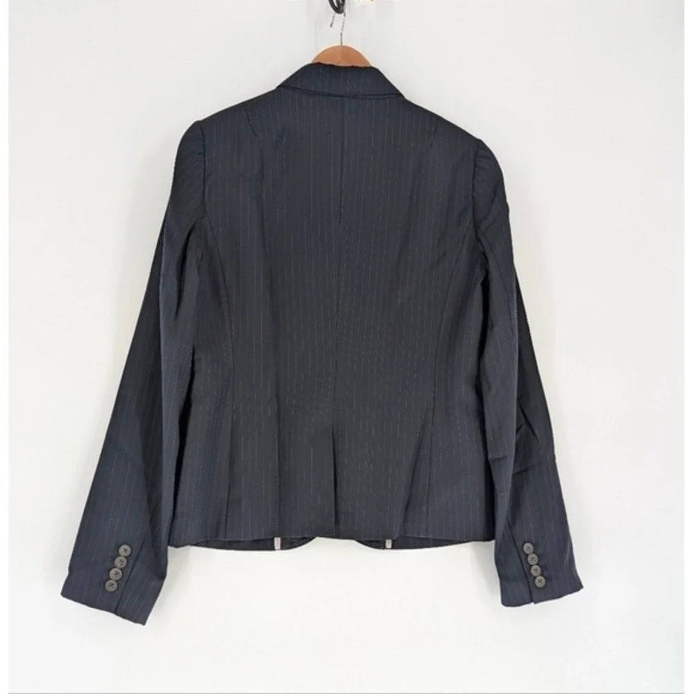 J.Crew‎ Womens Navy Blue Pinstripe 100% Wool 3-Button Blazer Jacket Size 12T